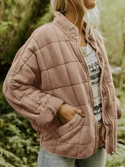 Gesteppte Oversize Jacke mit Reißverschluss für Damen – Warme Casual Steppjacke für Alltag & Herbst