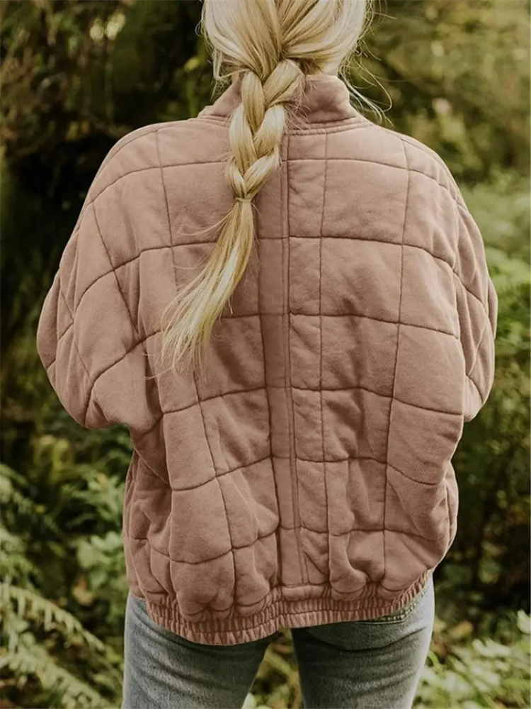 Gesteppte Oversize Jacke mit Reißverschluss für Damen – Warme Casual Steppjacke für Alltag & Herbst
