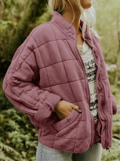 Gesteppte Oversize Jacke mit Reißverschluss für Damen – Warme Casual Steppjacke für Alltag & Herbst