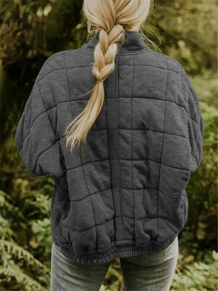 Gesteppte Oversize Jacke mit Reißverschluss für Damen – Warme Casual Steppjacke für Alltag & Herbst