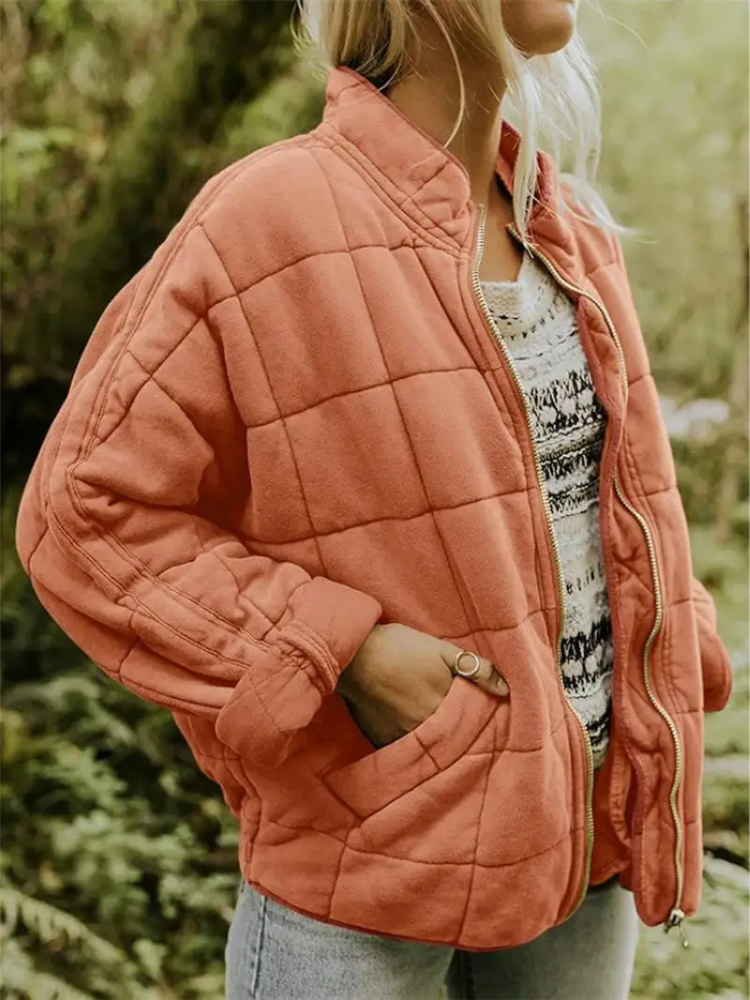 Gesteppte Oversize Jacke mit Reißverschluss für Damen – Warme Casual Steppjacke für Alltag & Herbst