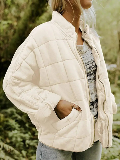 Gesteppte Oversize Jacke mit Reißverschluss für Damen – Warme Casual Steppjacke für Alltag & Herbst