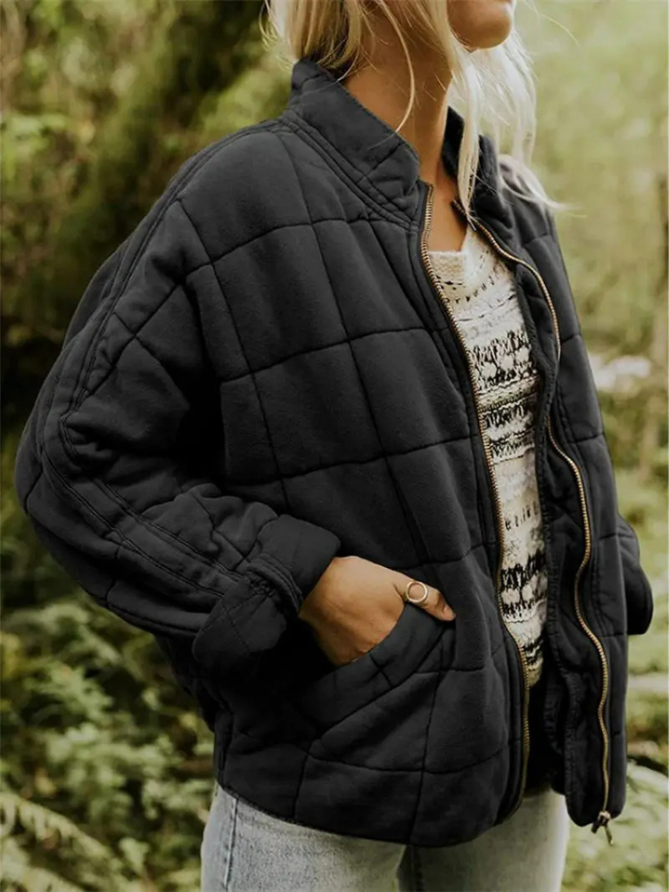 Gesteppte Oversize Jacke mit Reißverschluss für Damen – Warme Casual Steppjacke für Alltag & Herbst