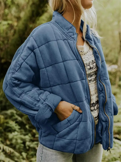 Gesteppte Oversize Jacke mit Reißverschluss für Damen – Warme Casual Steppjacke für Alltag & Herbst