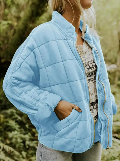 Gesteppte Oversize Jacke mit Reißverschluss für Damen – Warme Casual Steppjacke für Alltag & Herbst