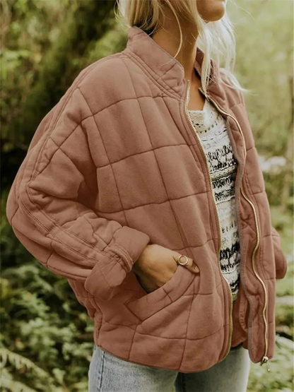 Gesteppte Oversize Jacke mit Reißverschluss für Damen – Warme Casual Steppjacke für Alltag & Herbst