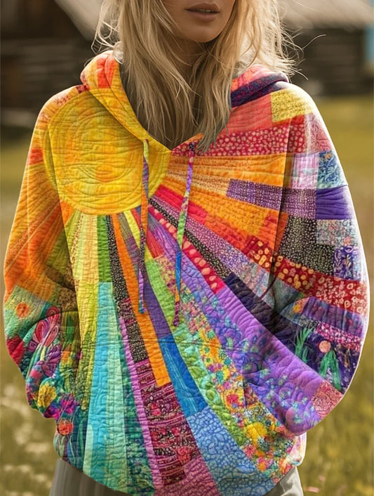 Bunter Patchwork Hoodie für Damen – Boho Kapuzenpullover mit einzigartigem Print & lässigem Oversize Look