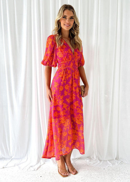 Elegantes V-Ausschnitt Maxikleid mit floralem Print – Luftiges Sommerkleid für Damen