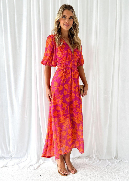 Elegantes V-Ausschnitt Maxikleid mit floralem Print – Luftiges Sommerkleid für Damen