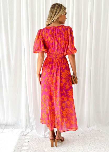 Elegantes V-Ausschnitt Maxikleid mit floralem Print – Luftiges Sommerkleid für Damen