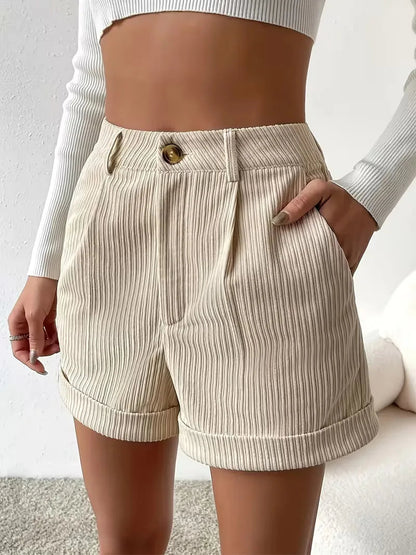 Elegante Hohe Taille Cord-Shorts für Damen – Bequeme Freizeitshorts mit Umschlagbund