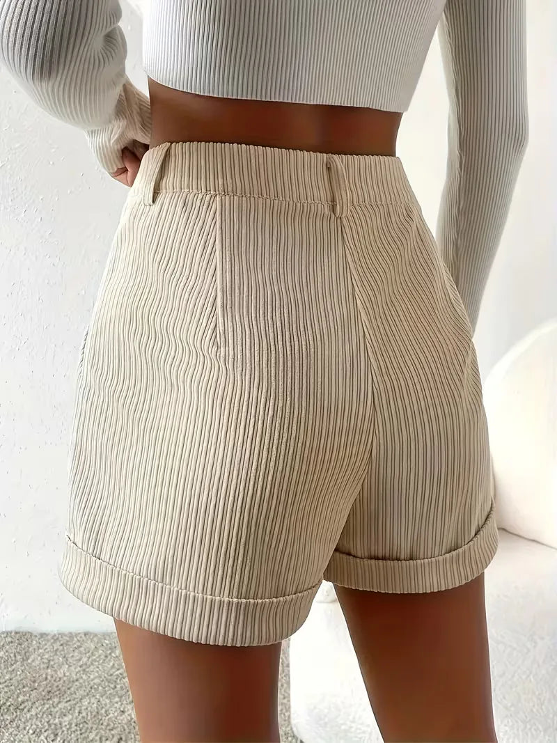 Elegante Hohe Taille Cord-Shorts für Damen – Bequeme Freizeitshorts mit Umschlagbund