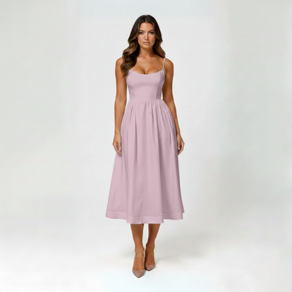 Elegantes Midi Sommerkleid mit Spaghettiträgern & taillierter Passform für Damen – Leicht & Feminin