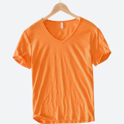 Lässiges Damen V-Ausschnitt T-Shirt – Leichtes Sommer Shirt mit lockerer Passform