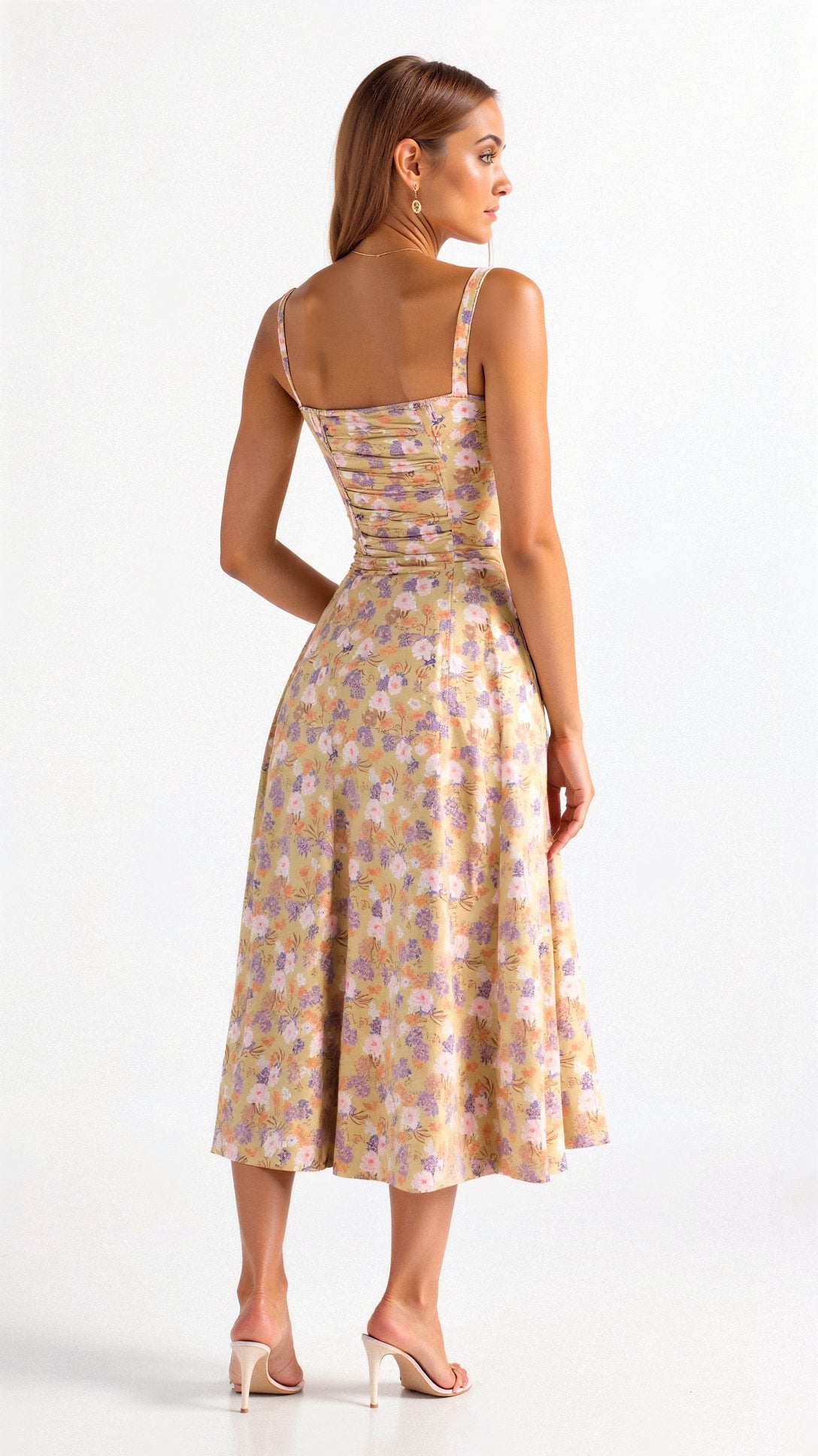 Sommerliches Midi Kleid für Damen mit Blumenprint – Figurbetontes Trägerkleid mit Schlitz & fließendem Rock