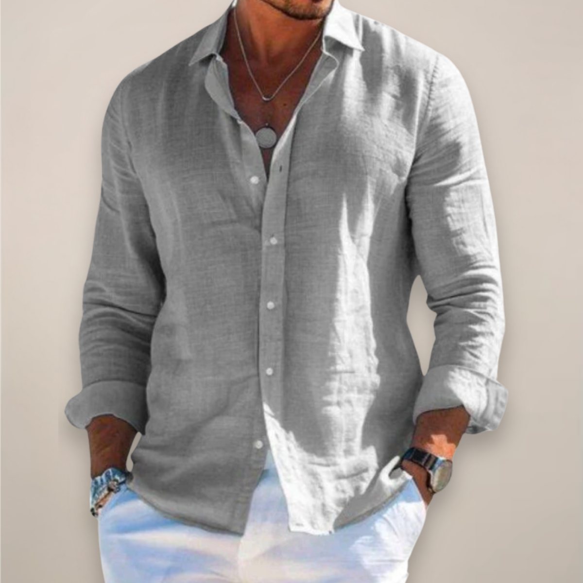 Leichtes Leinenhemd mit Knopfleiste & atmungsaktivem Stoff für Herren – Elegantes Sommerhemd mit Relaxed Fit