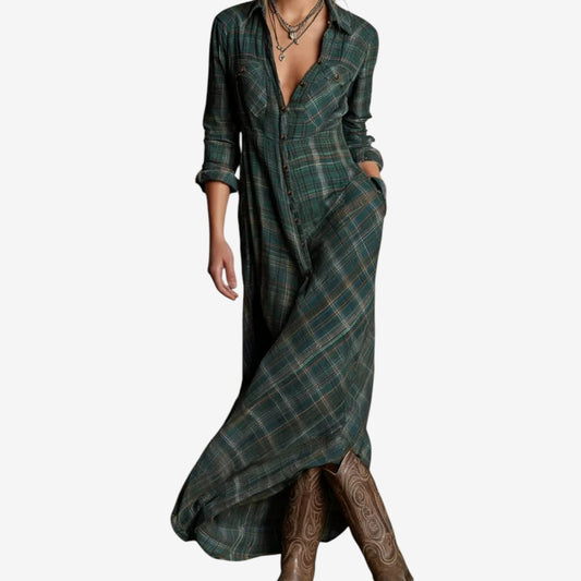 Virelle - Lange, Bequeme und Weite Hemdbluse für den Frühling, mit Grünen Karos und Knöpfen