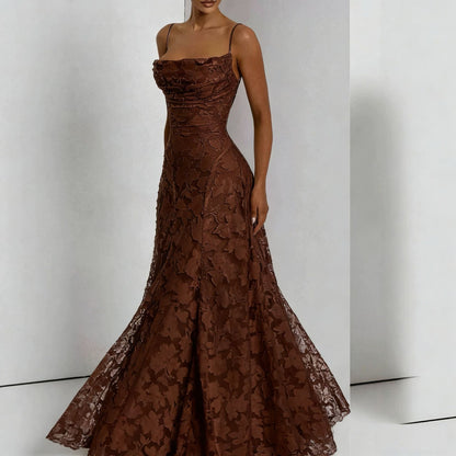 Elegantes Spitzen-Maxikleid für Damen – Ärmelloses Abendkleid mit floraler Spitze