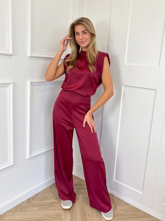 Ézéthielle - Elegante Satin-Overall mit kurzen Ärmeln und offenem Rücken für Frauen