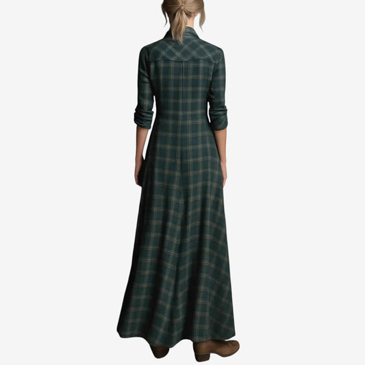Virelle - Lange, Bequeme und Weite Hemdbluse für den Frühling, mit Grünen Karos und Knöpfen
