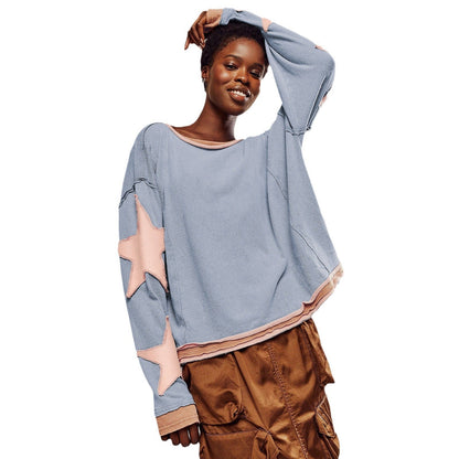 Lässiger Oversize Sternen-Pullover im Vintage Look – Bequemer Freizeit Sweater für Damen