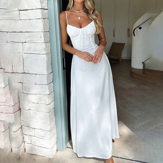 Cléophée - Maxikleid für Damen, Ärmellos, mit Raffung am Oberteil