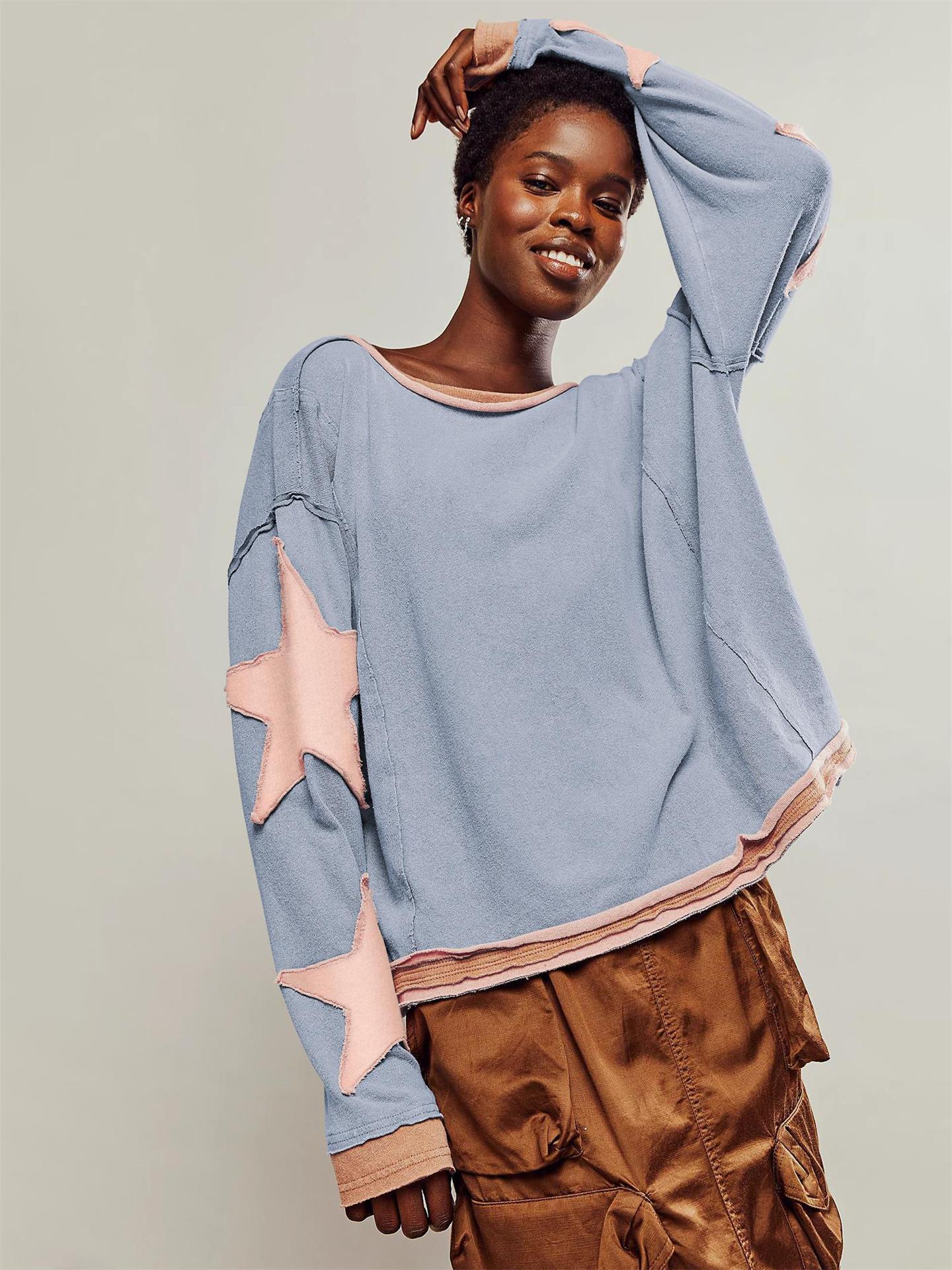 Lässiger Oversize Sternen-Pullover im Vintage Look – Bequemer Freizeit Sweater für Damen