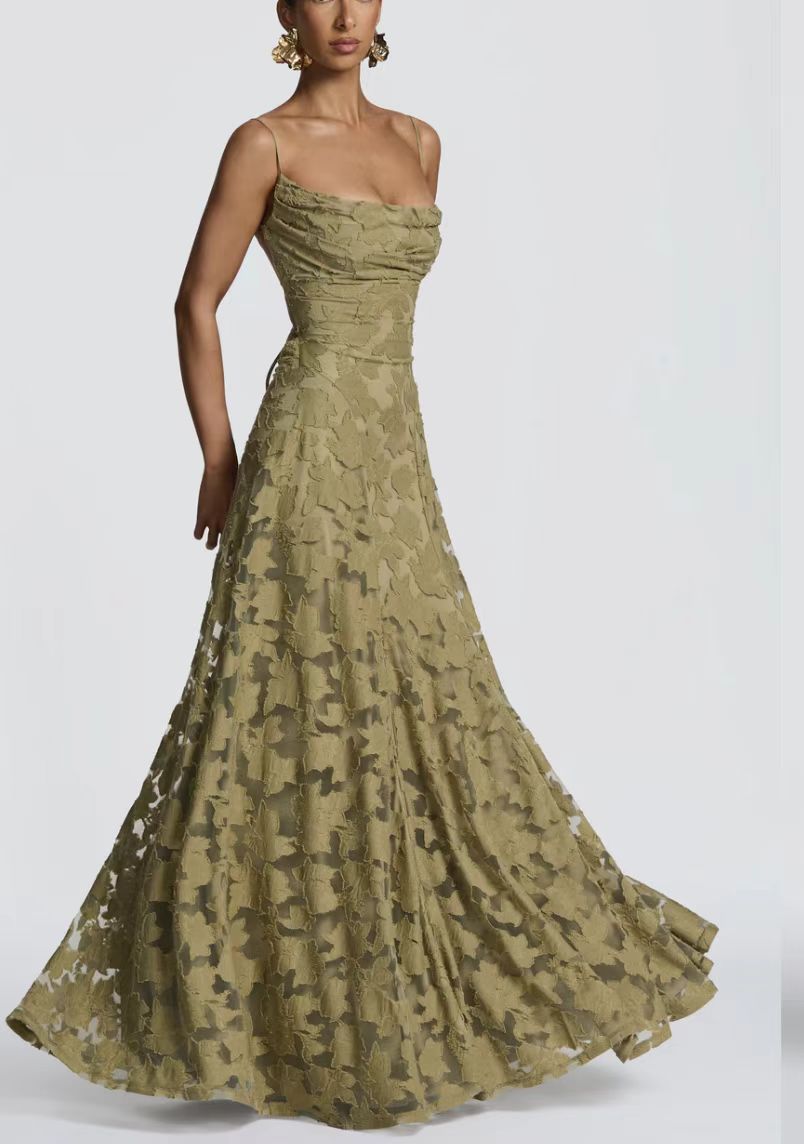 Elegantes Spitzen-Maxikleid für Damen – Ärmelloses Abendkleid mit floraler Spitze