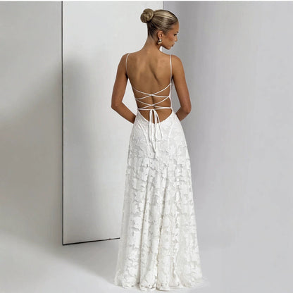 Elegantes Spitzen-Maxikleid für Damen – Ärmelloses Abendkleid mit floraler Spitze