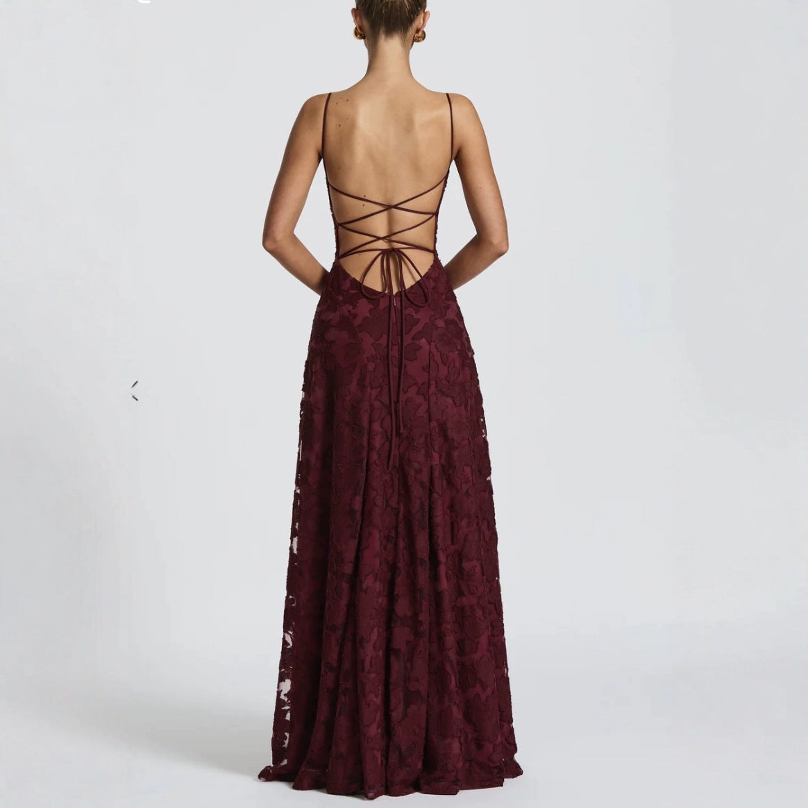Elegantes Spitzen-Maxikleid für Damen – Ärmelloses Abendkleid mit floraler Spitze