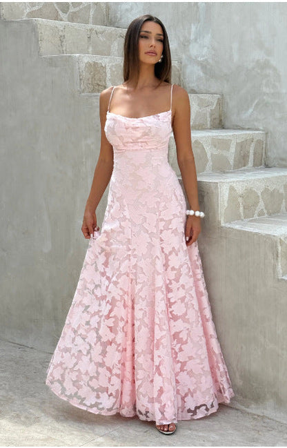 Elegantes Spitzen-Maxikleid für Damen – Ärmelloses Abendkleid mit floraler Spitze