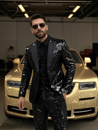 Glitzernder Pailletten Anzug für Herren – Elegantes Party & Gala Set