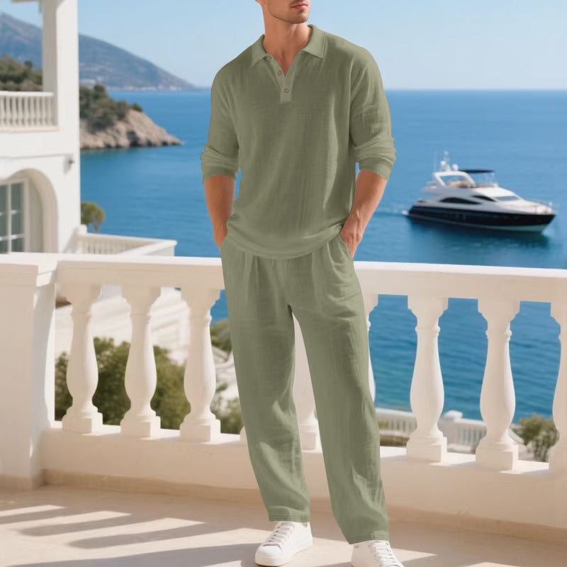 Leichtes Sommer Freizeit Set – Langarmshirt & Hose für Herren