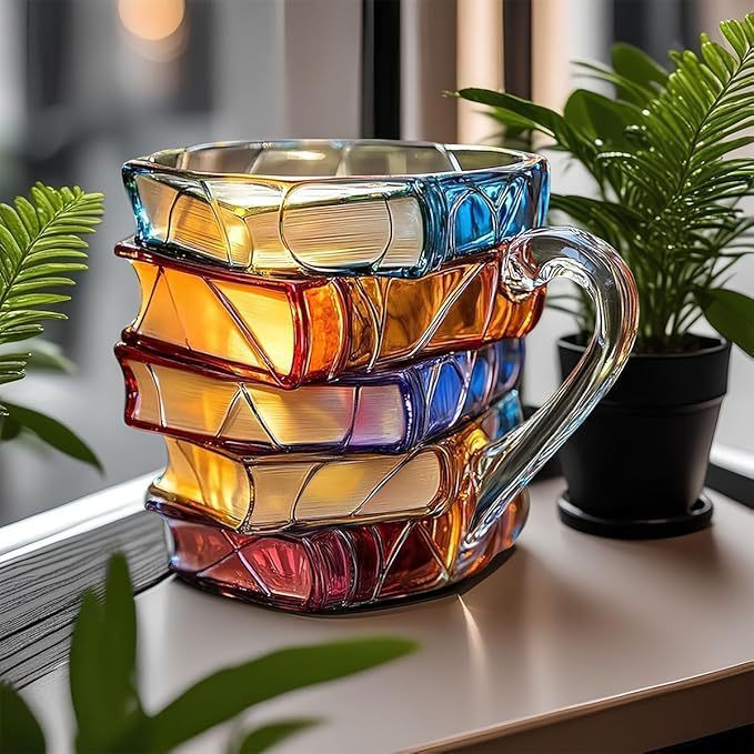 Livrélia - Handgefertigte und handbemalte 3D-Literaturkaffeetasse – Einzigartiges Geschenk für Bücherliebhaber