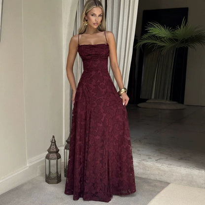 Elegantes Spitzen-Maxikleid für Damen – Ärmelloses Abendkleid mit floraler Spitze