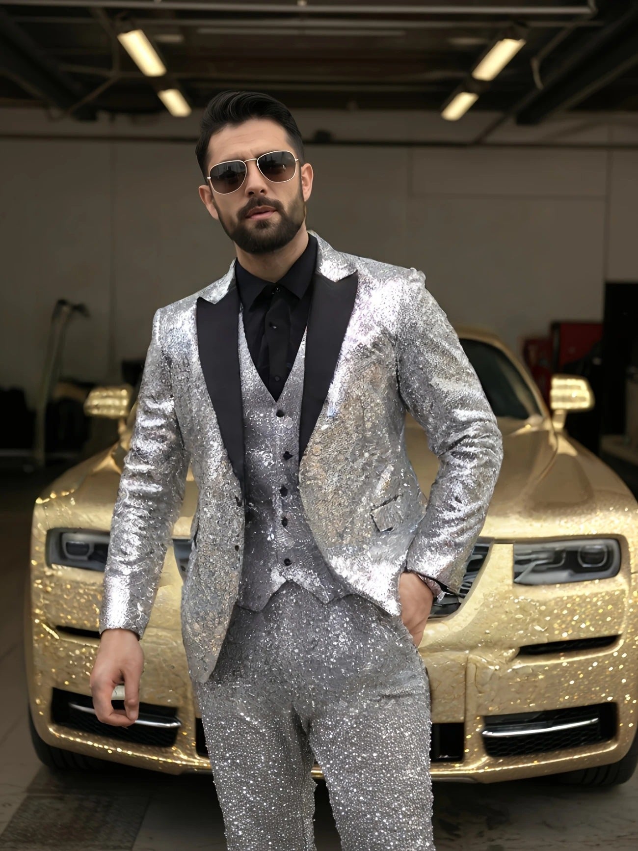 Glitzernder Pailletten Anzug für Herren – Elegantes Party & Gala Set
