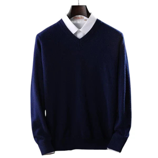 Elzéphine - Eleganter und Weicher Cashmere-Pullover für Herren mit Langarm und V-Ausschnitt