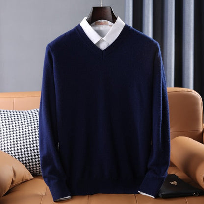 Elzéphine - Eleganter und Weicher Cashmere-Pullover für Herren mit Langarm und V-Ausschnitt