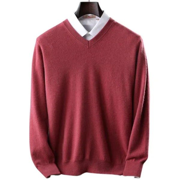 Elzéphine - Eleganter und Weicher Cashmere-Pullover für Herren mit Langarm und V-Ausschnitt