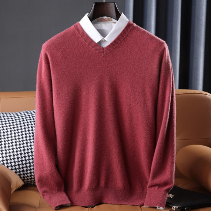 Elzéphine - Eleganter und Weicher Cashmere-Pullover für Herren mit Langarm und V-Ausschnitt