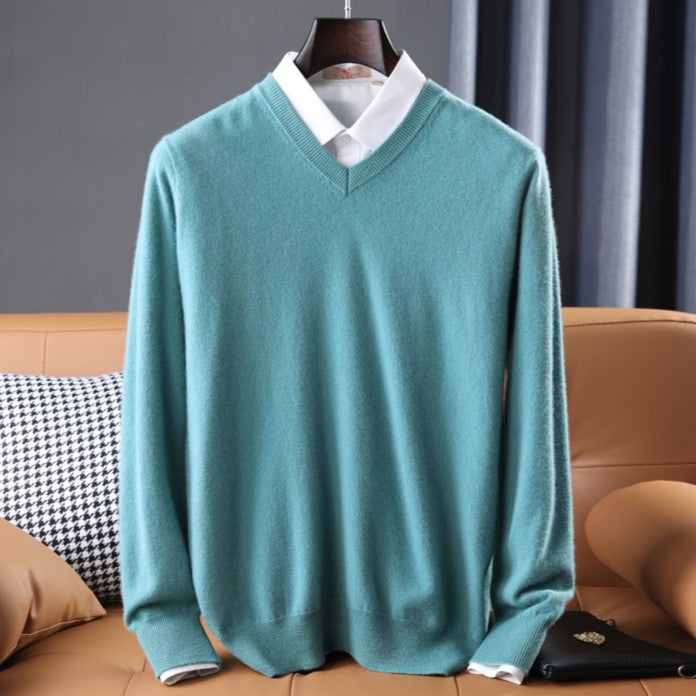 Elzéphine - Eleganter und Weicher Cashmere-Pullover für Herren mit Langarm und V-Ausschnitt