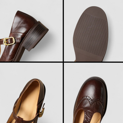 Elegante Mary Jane Schuhe aus Leder mit Blockabsatz & Schnalle für Damen – Bequem & Zeitlos