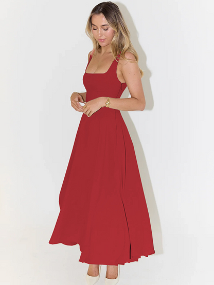 Elegantes Midi Kleid mit eckigem Ausschnitt & A-Linie – Figurbetontes Sommerkleid für Damen