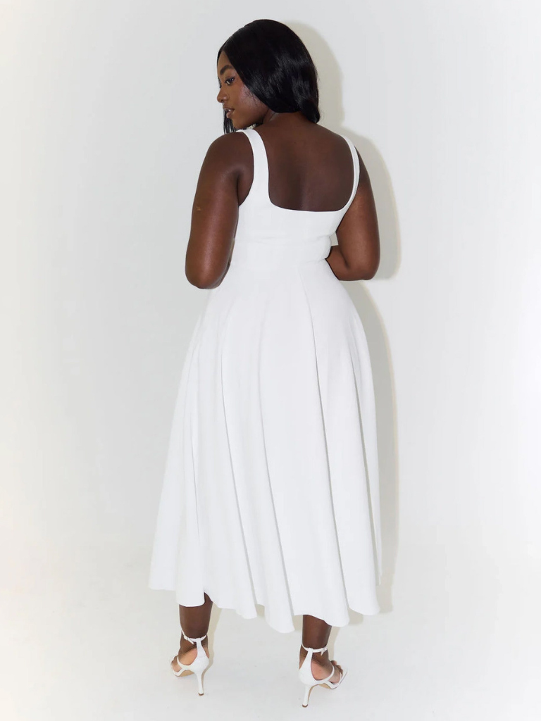 Elegantes Midi Kleid mit eckigem Ausschnitt & A-Linie – Figurbetontes Sommerkleid für Damen
