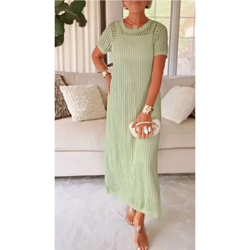 Leichtes Sommer-Strickkleid für Damen – Luftiges Maxikleid mit elegantem Fall