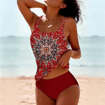 Figurformender Tankini für Damen – Zweiteiliger Badeanzug mit Boho Print