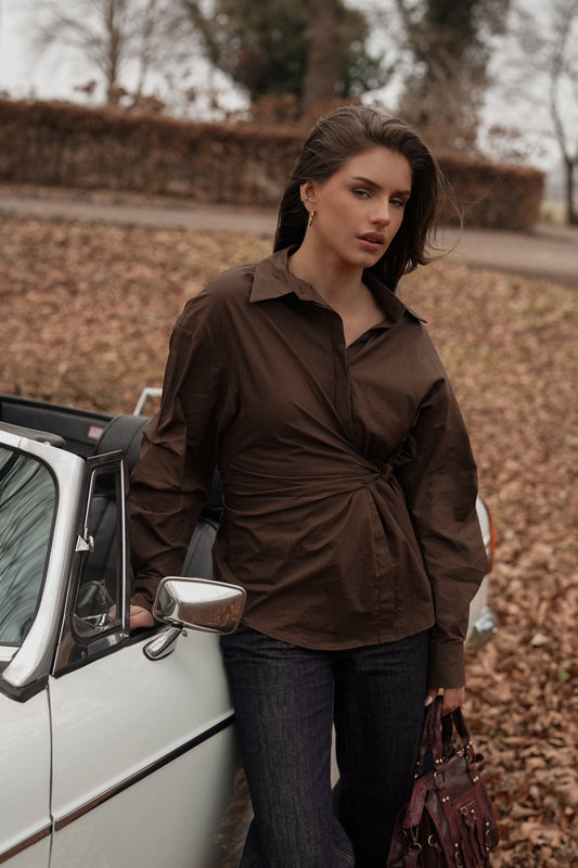 Aubérisse - Oversize-Bluse in Braun mit Seitenschleife, Trendy, für Frauen