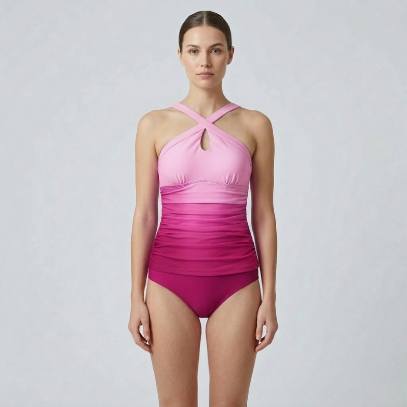 Figurformender Badeanzug mit Farbverlauf & Kreuzträgern für Damen – Schlankmachend & Elegant für Strand & Pool