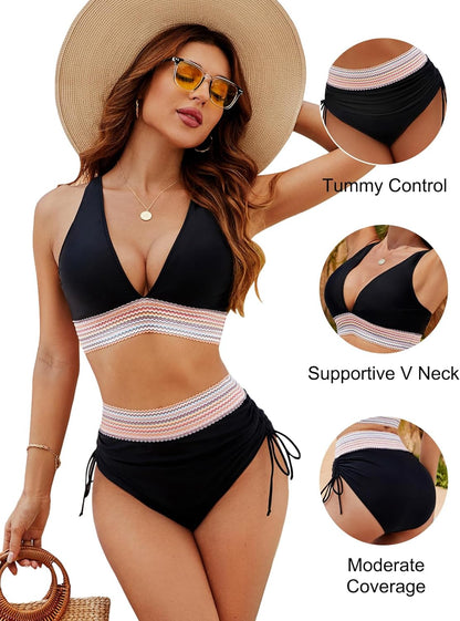 Figurformendes Bikini Set für Damen mit High-Waist & V-Ausschnitt – Verstellbar & Stylisch