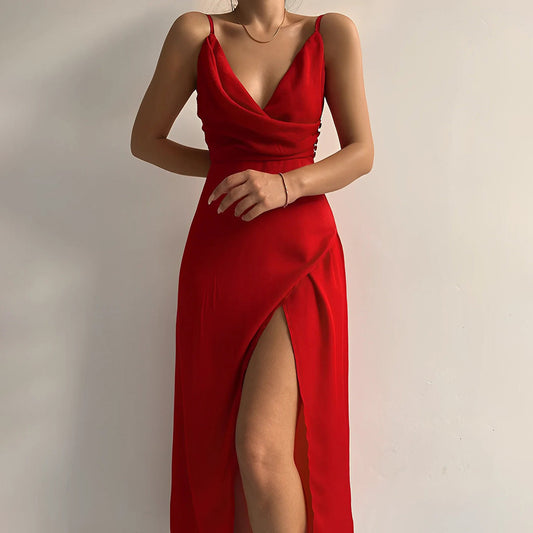Maïlune - Maxi-Abendkleid für Damen mit Überkreuztem Ausschnitt und Schlitz